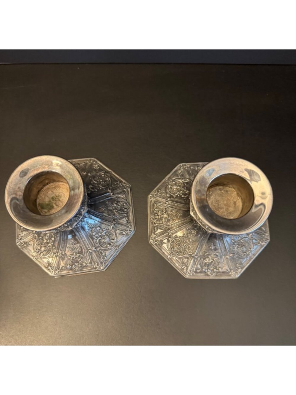 Pair Of Antique Barbour Silverplated Candle Holders Ornate Floral Engraving - Picture 4 of 16